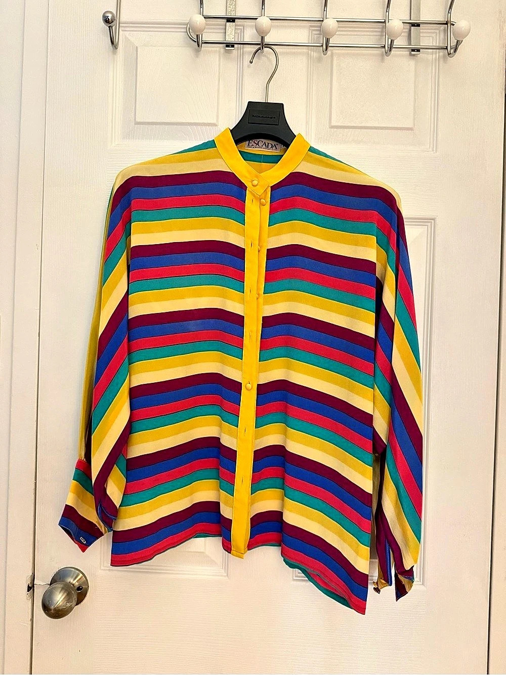 Escada Silk Striped Button Front Top in Multicolor